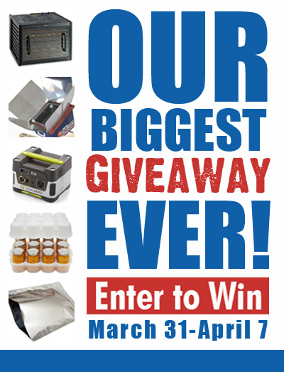 We've joined together with several other preparedness bloggers to offer this HUGE group giveaway. Enter today for a chance to WIN! -- FoodStorageMadeEasy.NET