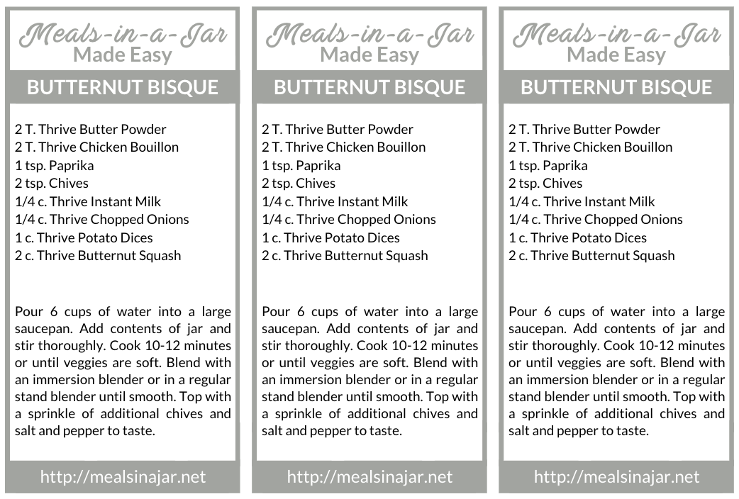 Butternut Squash Bisque labels