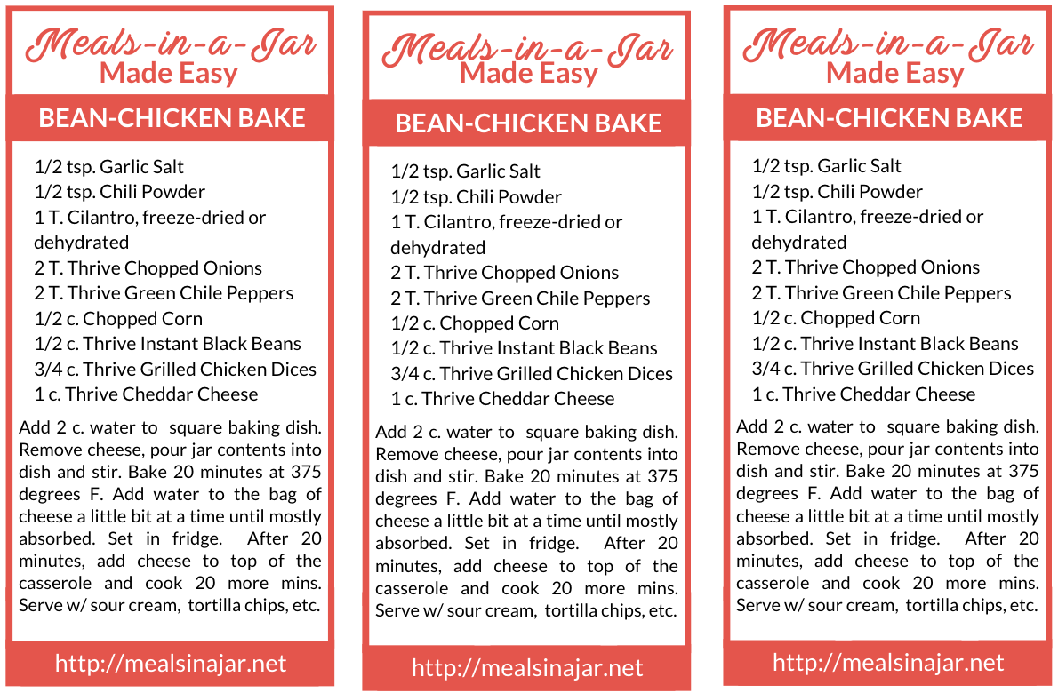 black bean chicken bake jar labels