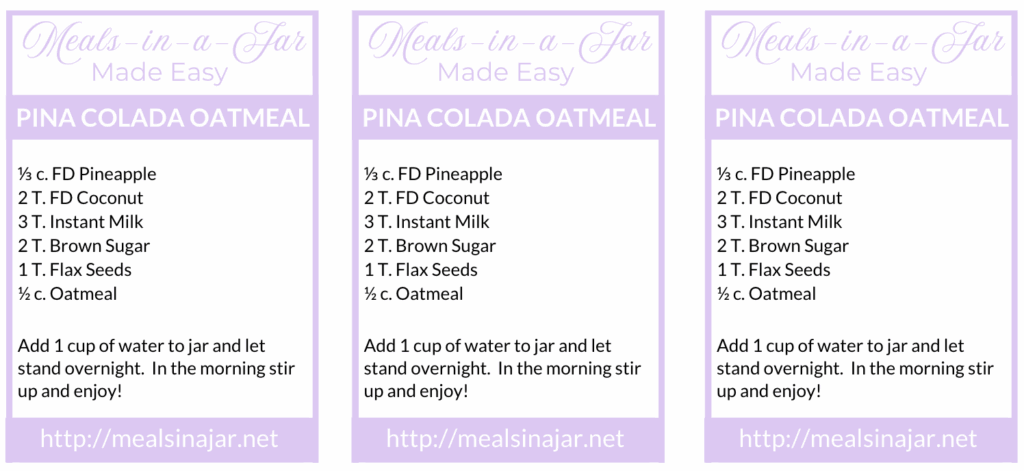 pina colada oatmeal labels